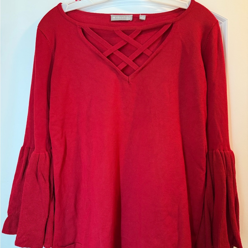 Red Crisscross V-Neck Sweater